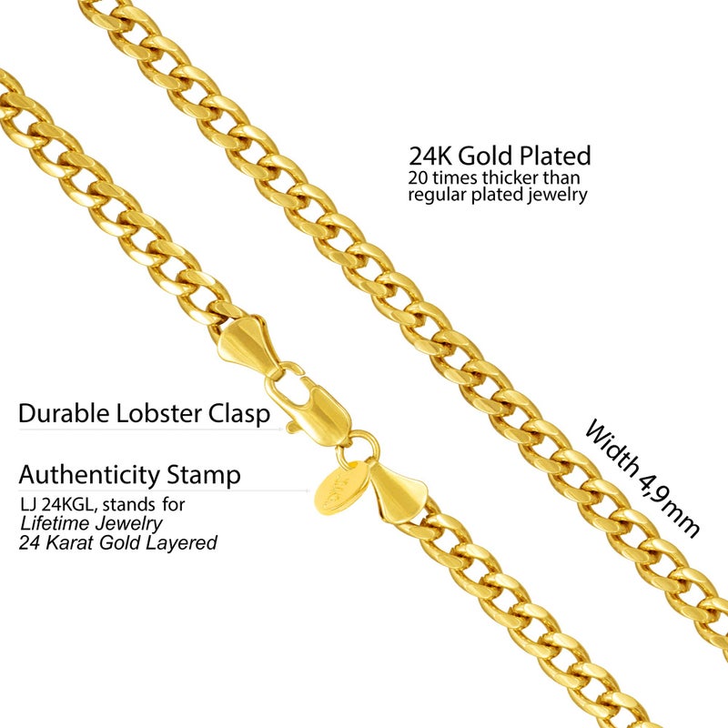 LIFETIME JEWELRY 5mm Cuban Link Chain Necklace for Women and Men 24k Gold Plated (26) - Image 4